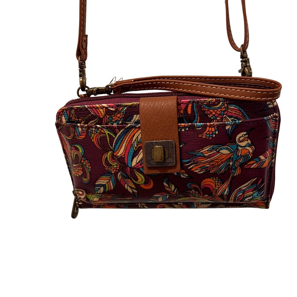 Multicolor Floral Crossbody Wallet - Brown Trim